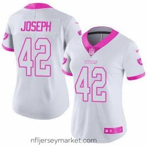 Exquisite Nike Raiders #42 Karl Joseph White Pink Womens Stitched NFL Limited Rush Fashion Jersey