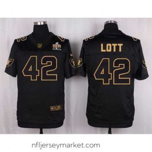 Gorgeous Nike Raiders #42 Ronnie Lott Black Mens Stitched NFL Elite Pro Line Gold Collection Jersey
