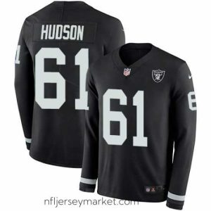 Irresistible Nike Raiders #61 Rodney Hudson Black Team Color Stitched NFL Limited Therma Long Sleeve Jersey