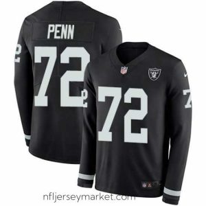 Gorgeous Nike Raiders #72 Donald Penn Black Team Color Stitched NFL Limited Therma Long Sleeve Jersey
