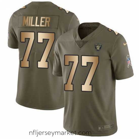 Luxurious Nike Raiders #77 Kolton Miller Olive Gold Stitched NFL Limited 2017 Salute to Service Jersey