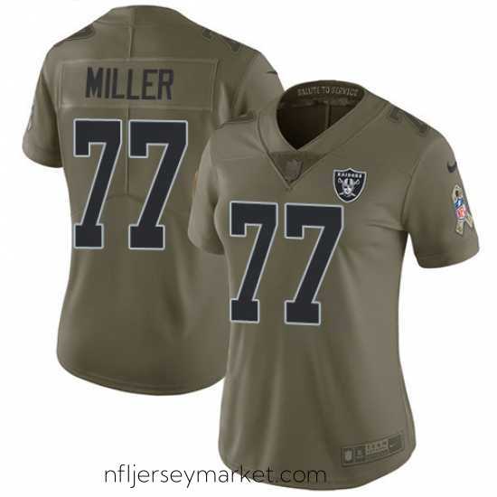 Stunning Nike Raiders #77 Kolton Miller Olive Womens Stitched NFL Limited 2017 Salute to Service Jersey
