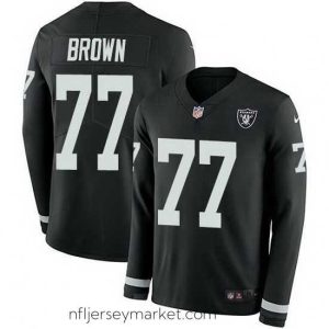 Premium Nike Raiders 77 Trent Brown Black Team Color Stitched NFL Limited Therma Long Sleeve Jersey