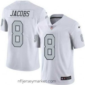 Magnificent Nike Raiders 8 Josh Jacobs White Stitched NFL Limited Rush Jersey