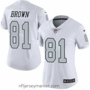 Luxurious Nike Raiders #81 Tim Brown White Womens Stitched NFL Limited Rush Jersey