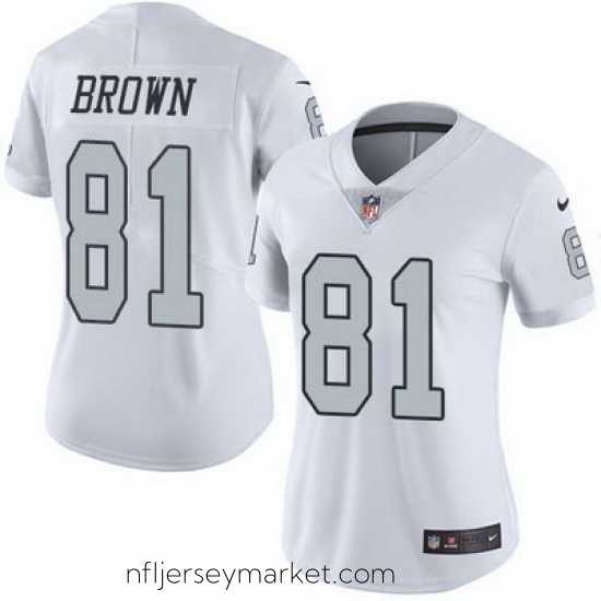 Luxurious Nike Raiders #81 Tim Brown White Womens Stitched NFL Limited Rush Jersey