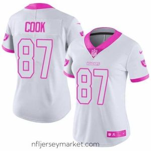 Alluring Nike Raiders #87 Jared Cook White Pink Womens Stitched NFL Limited Rush Fashion Jersey