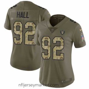 Gorgeous Nike Raiders #92 P J Hall Olive Camo Womens Stitched NFL Limited 2017 Salute to Service Jersey