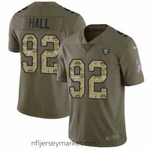 Magnificent Nike Raiders #92 P J Hall Olive Camo Stitched NFL Limited 2017 Salute to Service Jersey
