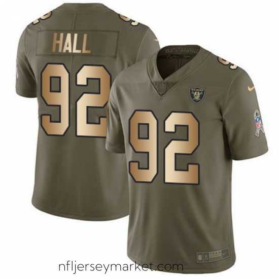 Top notch Nike Raiders #92 P J Hall Olive Gold Stitched NFL Limited 2017 Salute to Service Jersey