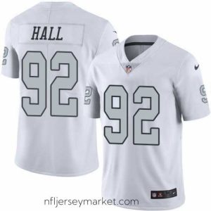 Top notch Nike Raiders #92 P J Hall White Mens Stitched NFL Limited Rush Jersey