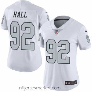 Luxurious Nike Raiders #92 P J Hall White Womens Stitched NFL Limited Rush Jersey