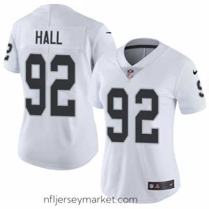 Premium Nike Raiders #92 P J Hall White Womens Stitched NFL Vapor Untouchable Limited Jersey