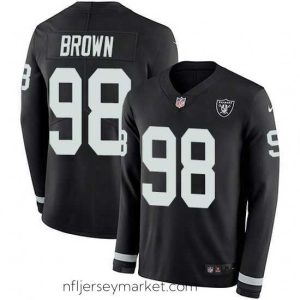 Stunning Nike Raiders 98 Trent Brown Black Team Color Stitched NFL Limited Therma Long Sleeve Jersey