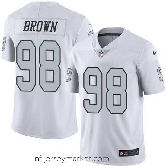 Premium Nike Raiders 98 Trent Brown White Stitched NFL Limited Rush Jersey