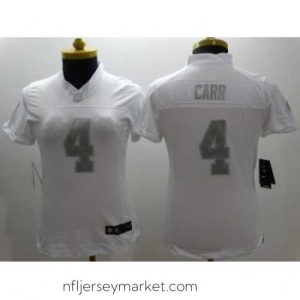 Stunning Nike Oakland Raiders #4 Carr Platinum White Jerseys