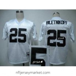 Stunning Oakland Raiders 25 Fred Biletnikoff White Throwback M&N Signed NFL Jerseys