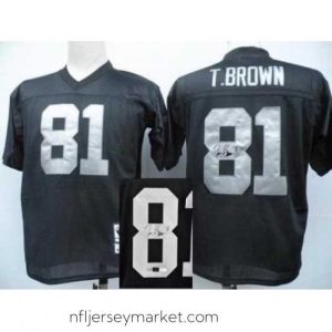 Premium Oakland Raiders 81 T.Brown Black Throwback M&N Signed NFL Jerseys