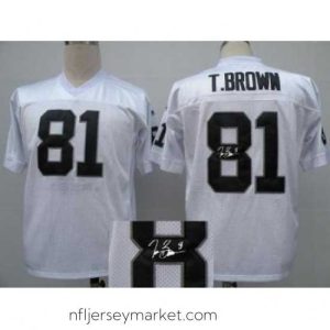 Irresistible Oakland Raiders 81 T.Brown White Throwback M&N Signed NFL Jerseys