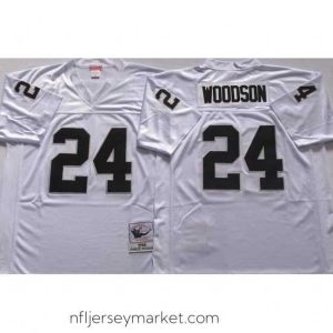Top notch Oakland Raiders White #24 WOODSON White Stitched NFL Throwback Jersey