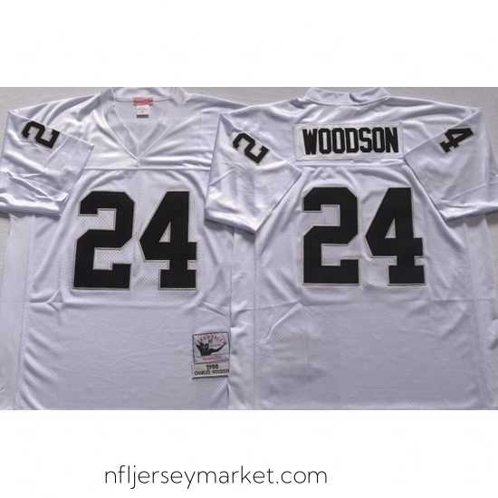 Top notch Oakland Raiders White #24 WOODSON White Stitched NFL Throwback Jersey