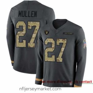 Top notch Raiders 27 Trayvon Mullen Anthracite Salute to Service Stitched Football Limited Therma Long Sleeve Jersey