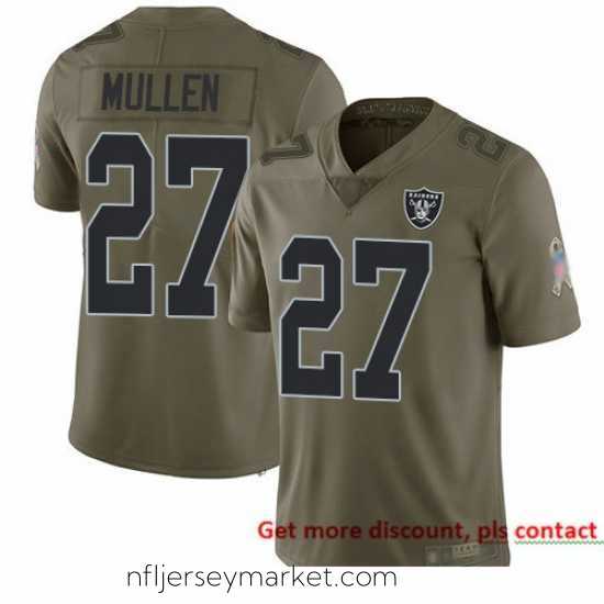 Irresistible Raiders 27 Trayvon Mullen Olive Stitched Football Limited 2017 Salute To Service Jersey