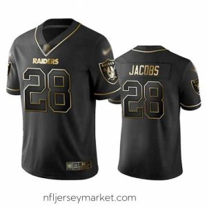 Luxurious Raiders 28 Josh Jacobs Black Stitched Football Limited Golden Edition Jersey