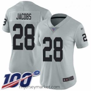 Top notch Raiders #28 Josh Jacobs Silver Stitched Football Limited Inverted Legend 100th Season Jersey
