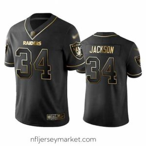 Top notch Raiders 34 Bo Jackson Black Stitched Football Limited Golden Edition Jersey
