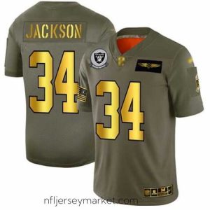 Luxurious Raiders 34 Bo Jackson Camo Gold Stitched Football Limited 2019 Salute To Service Jersey