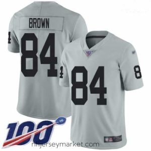 Premium Raiders 84 Antonio Brown Silver Stitched Football Limited Inverted Legend 100th Season Jersey