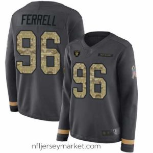 Irresistible Raiders 96 Clelin Ferrell Anthracite Salute to Service Stitched Football Limited Therma Long Sleeve Jersey