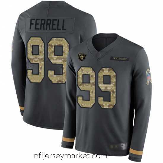 Premium Raiders 99 Clelin Ferrell Anthracite Salute to Service Stitched Football Limited Therma Long Sleeve Jersey