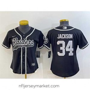 Alluring Las Vegas Raiders 34 Bo Jackson Black With Patch Cool Base Stitched Baseball Jersey
