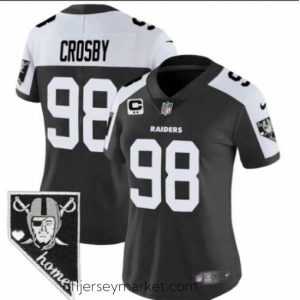 Gorgeous Las Vegas Raiders 98 Maxx Crosby Black White 2024 F.U.S.E 2 Star C Patch Stitched Football Jersey
