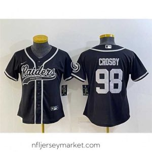 Exquisite Las Vegas Raiders 98 Maxx Crosby Black With Patch Cool Base Stitched Baseball Jersey