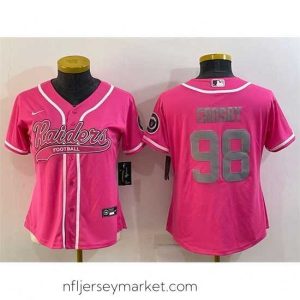 Alluring Las Vegas Raiders 98 Maxx Crosby Pink Silver With Patch Cool Base Stitched