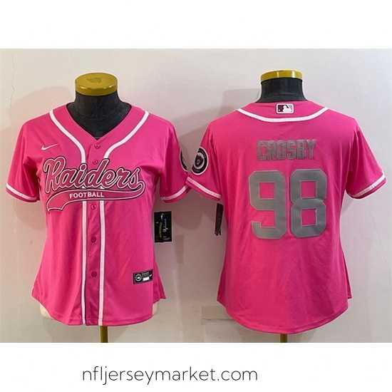 Alluring Las Vegas Raiders 98 Maxx Crosby Pink Silver With Patch Cool Base Stitched