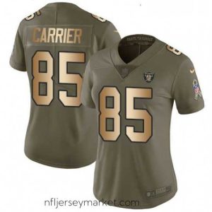 Premium Nike Oakland Raiders 85 Derek Carrier Limited Olive Gold 2017 Salute to Service NFL Jersey