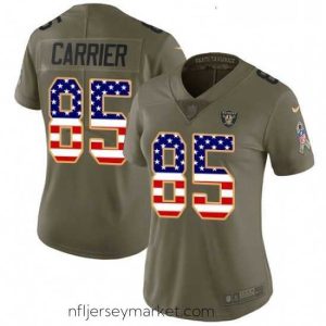 Gorgeous Nike Oakland Raiders 85 Derek Carrier Limited Olive USA Flag 2017 Salute to Service NFL Jersey