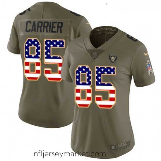 Gorgeous Nike Oakland Raiders 85 Derek Carrier Limited Olive USA Flag 2017 Salute to Service NFL Jersey