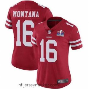 Premium Nike San Francisco 49ers 16 Joe Montana Red NFL Vapor Untouchable Limited 2024 Super Bowl LVIII Jersey