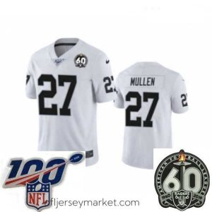 Premium Oakland Raiders #27 Trayvon Mullen White 60th Anniversary Vapor Untouchable Limited Player 100th Season Football Jersey