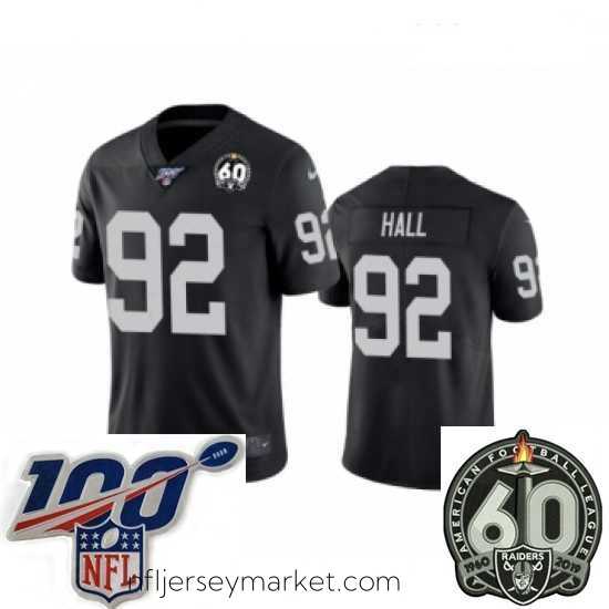 Irresistible Oakland Raiders #92 P.J. Hall Black 60th Anniversary Vapor Untouchable Limited Player 100th Season Football Jerse