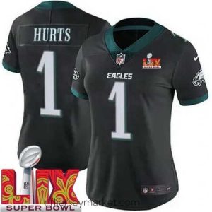 Top notch Philadelphia Eagles Jalen Hurts #1 Black 2024 2025 Super Bowl LIX F.U.S.E Stitched NFL Jersey