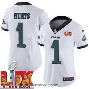 Irresistible Philadelphia Eagles Jalen Hurts #1 White 2024 2025 Super Bowl LIX F.U.S.E Stitched NFL Jersey