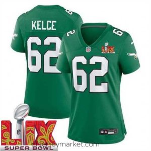 Gorgeous Philadelphia Eagles Jason Kelce #62 Kelly Green 2024 2025 Super Bowl LIX F.U.S.E Stitched NFL Jersey