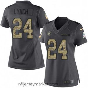 Stunning Womens Nike Oakland Raiders 24 Marshawn Lynch Limited Black 2016 Salute to Service NFL Jersey