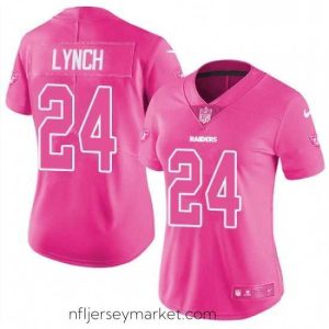 Premium Womens Nike Oakland Raiders 24 Marshawn Lynch Limited Pink Rush Fashion NFL Jersey